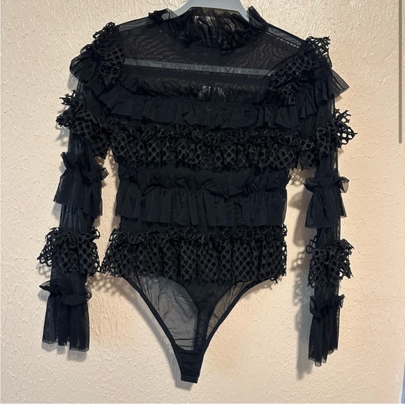 Black Sheer Ruffle Bodysuit NWT - Picture 9 of 10